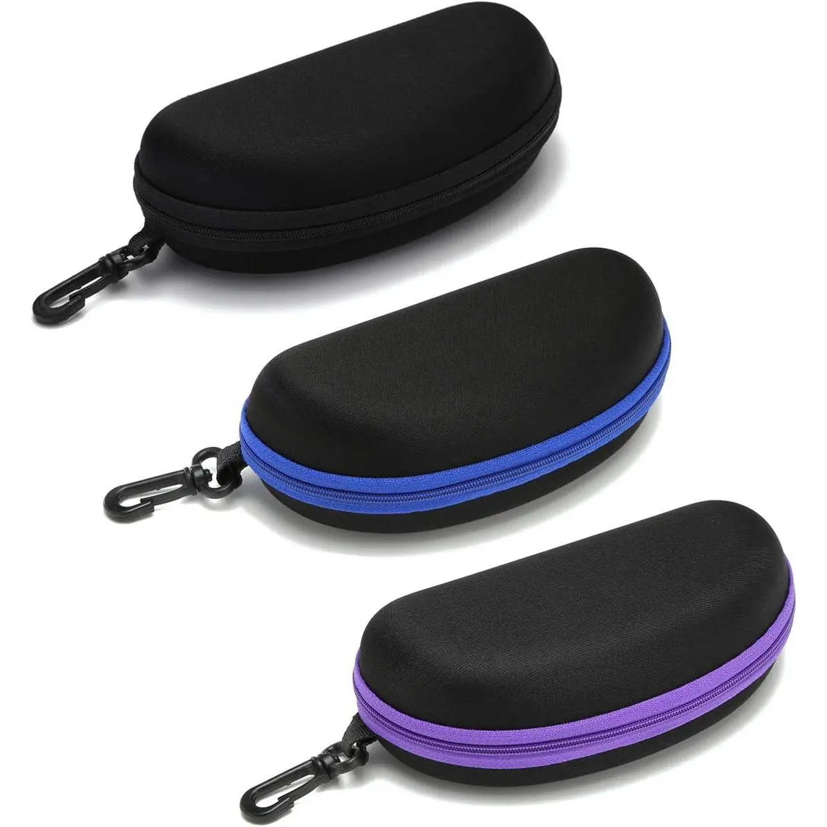 Sunglasses Case,(3 Pack) Portable Travel Zipper Eyeglasses Frame glasses Case Hook For Mens and womens