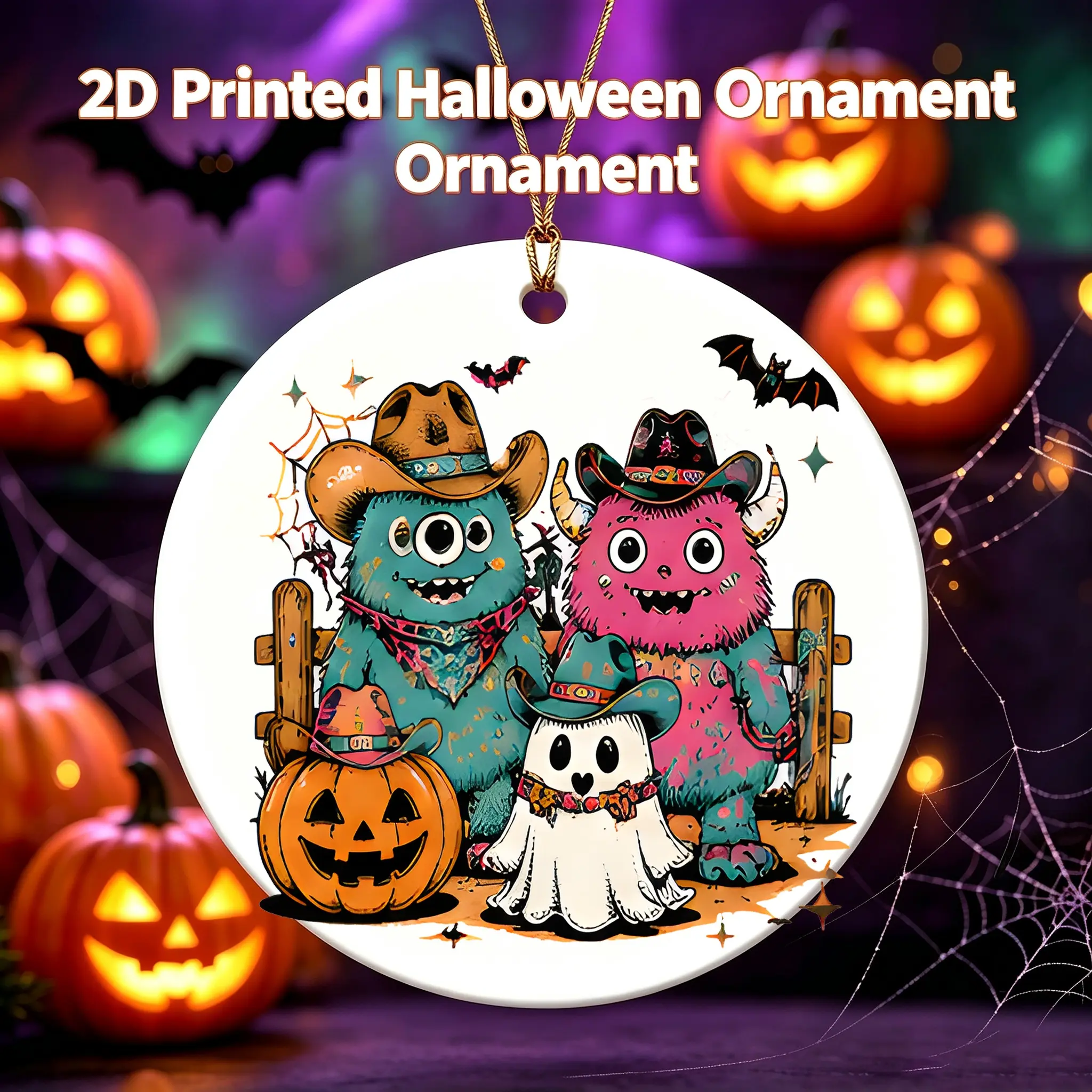 Halloween Style Ceramic Ornament Cute Monster Family Pattern Ceramic Pendant For Home Decoration 3 Inch