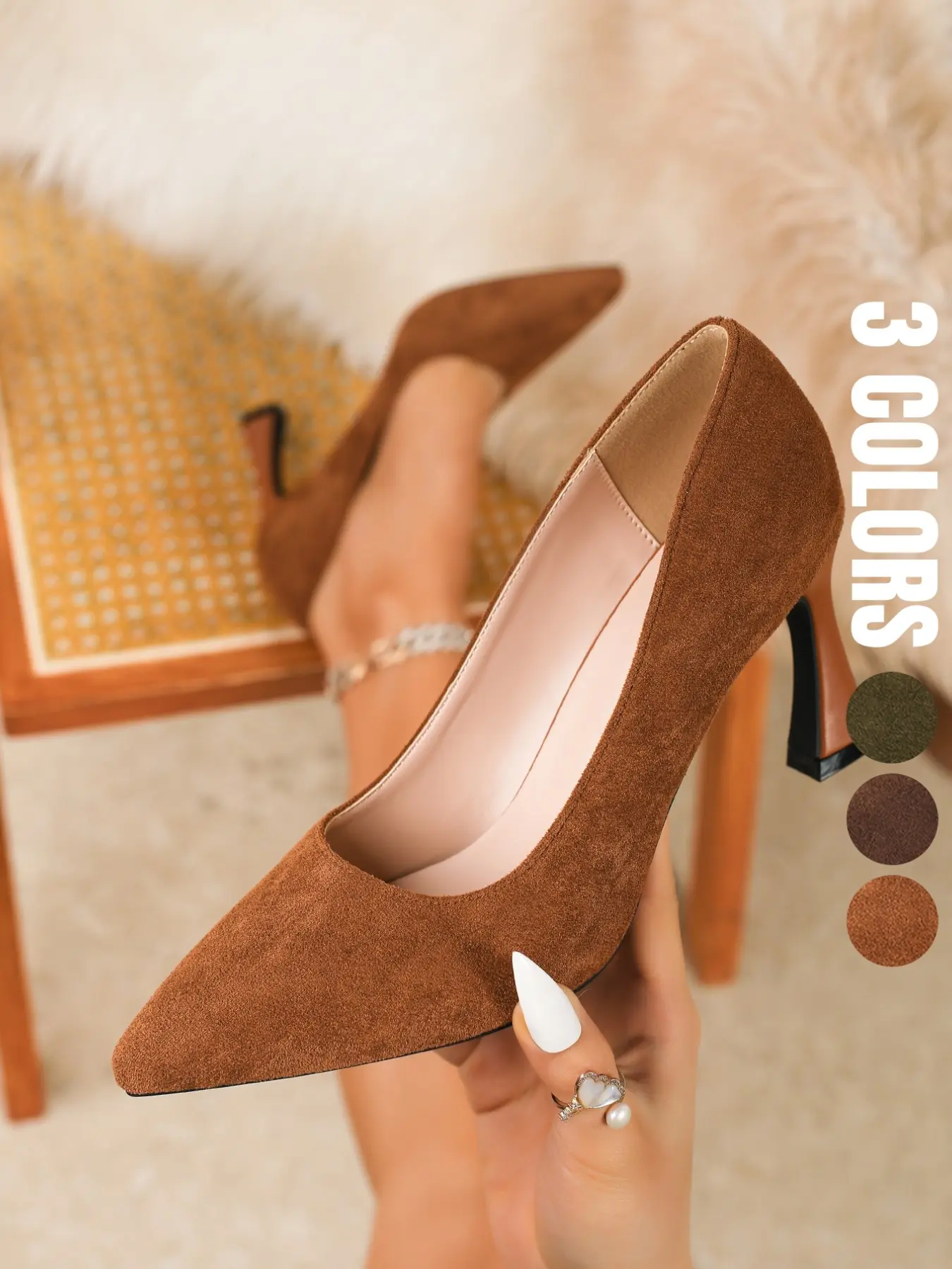 Women's Vintage Classic High Heel Shoes, Stiletto Heels, Fashionable High Heels, Elegant Soft Matte Velvet Pointed Toe, Wine Glass Heel, All Seasons, Office & Casual Wear