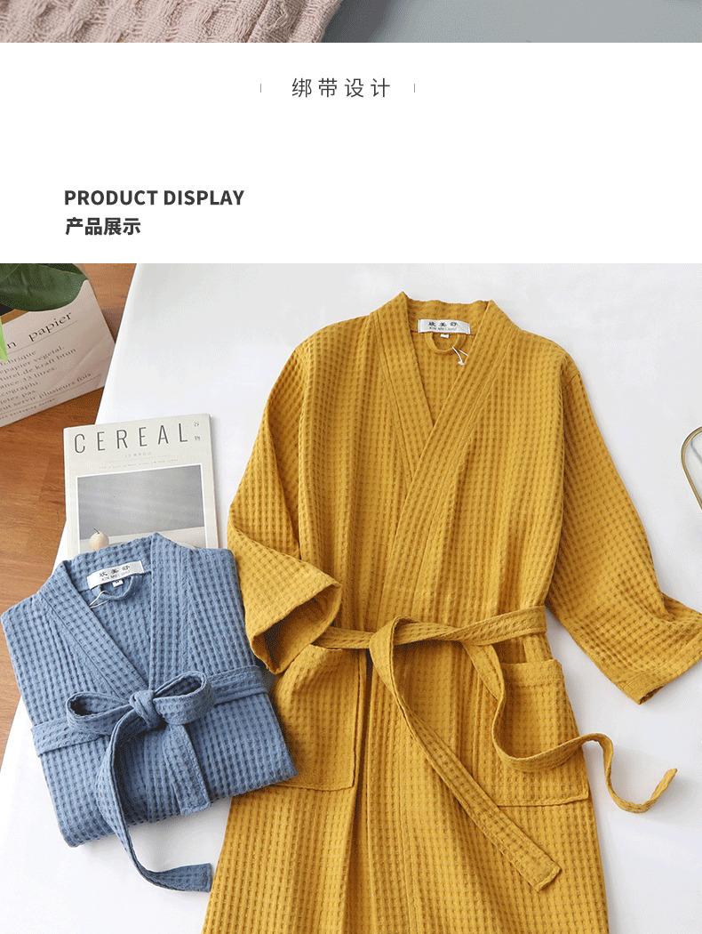 In-stock pure cotton bathrobe, thin spring/summer long waffle robe for hotels and beauty salons, available for direct shipping