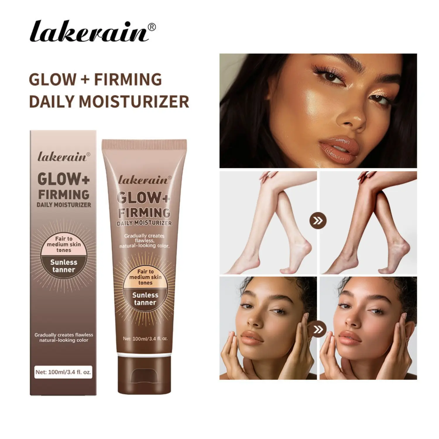 Self-Tanning Lotion for Darker Skin Tone, Body Bronzer for Natural Tan, Moisturizing Self-Tanner for Smooth & Even Complexion