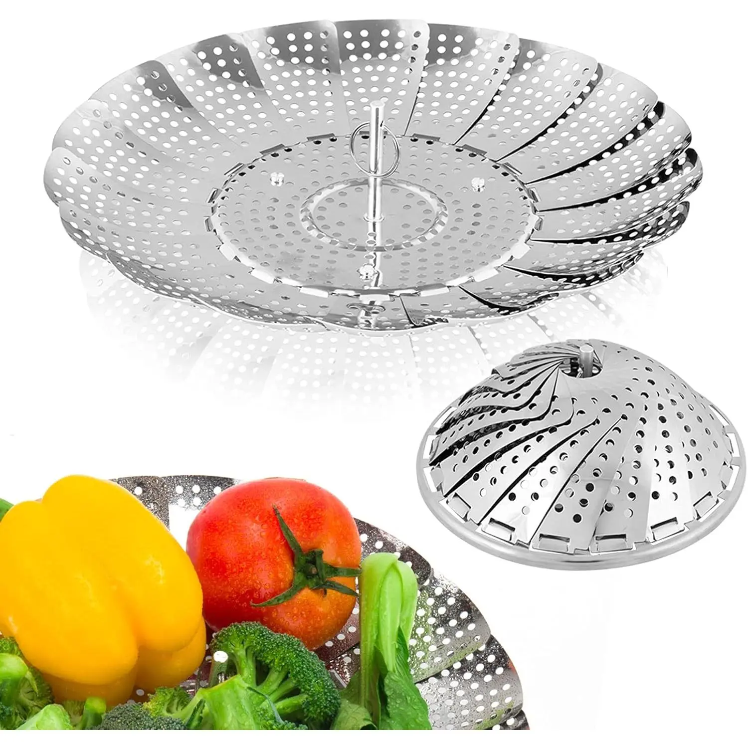 Vegetable Steamer Basket, Premium Stainless Steel Veggie Steamer Basket - Folding Expandable Steamers to Fits Various Size Pot Small (5.5" to 9.2")