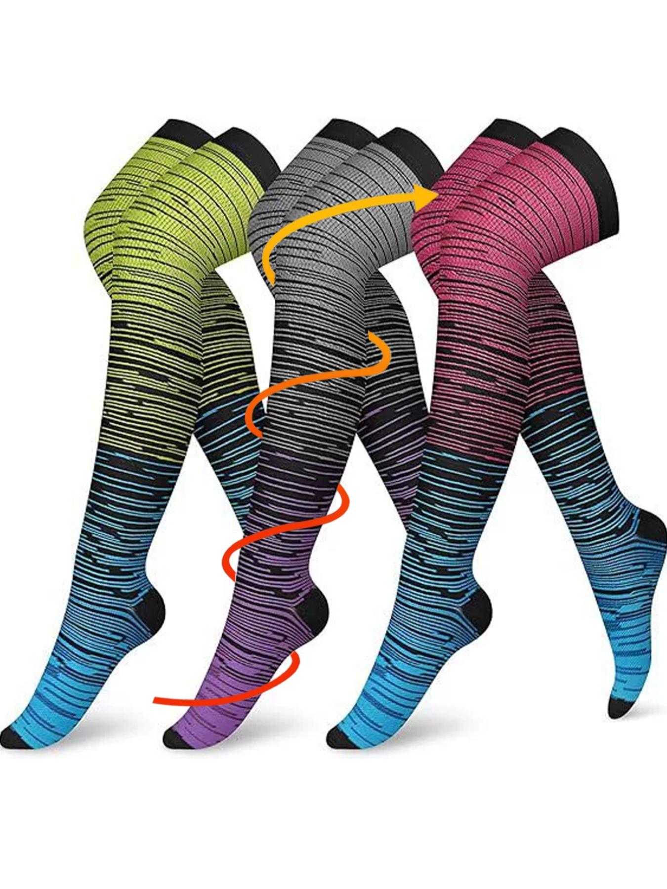 3 Pairs Knee Thigh High Compression Stockings Over the Knee for Women Men Long Socks 15 - 20 mmhg Circulation Socks Blood Flow Issues Running Pregnancy Sport Gym Medias para la Mujer Medical