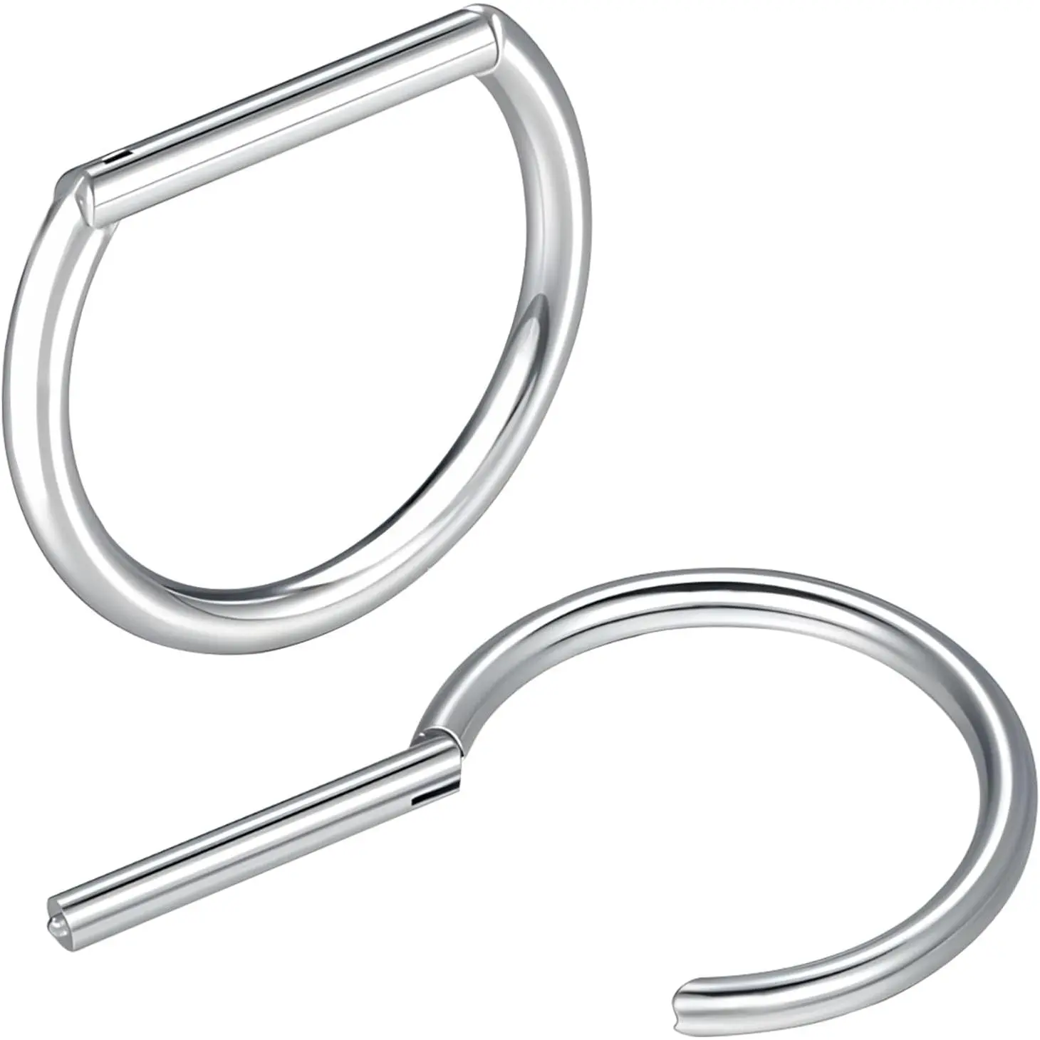 2 count Titanium Steel D Shaped Nipple Rings 14G for Nipple  , Higned Segment Clicker Ring 12 mm Hoops Nipple Bars for Women Men
