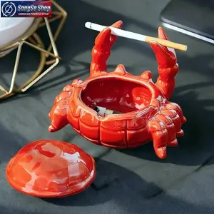 Cute Crab Ceramic Ashtray with Lid, Windproof Portable Ash Holder, Creative Cartoon Desk Ornament, Room Decorations, Decor Accessories, Stylish Smoker Gift for Men, Outdoor Patio Use