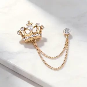 [Weddings, Parties, Formal] 1pc Crown Chain Brooch, Studded with Rhinestones, Suit Pin, Accessory for Weddings, Parties, and Formal Occasions, Unique and Exquisite Gift