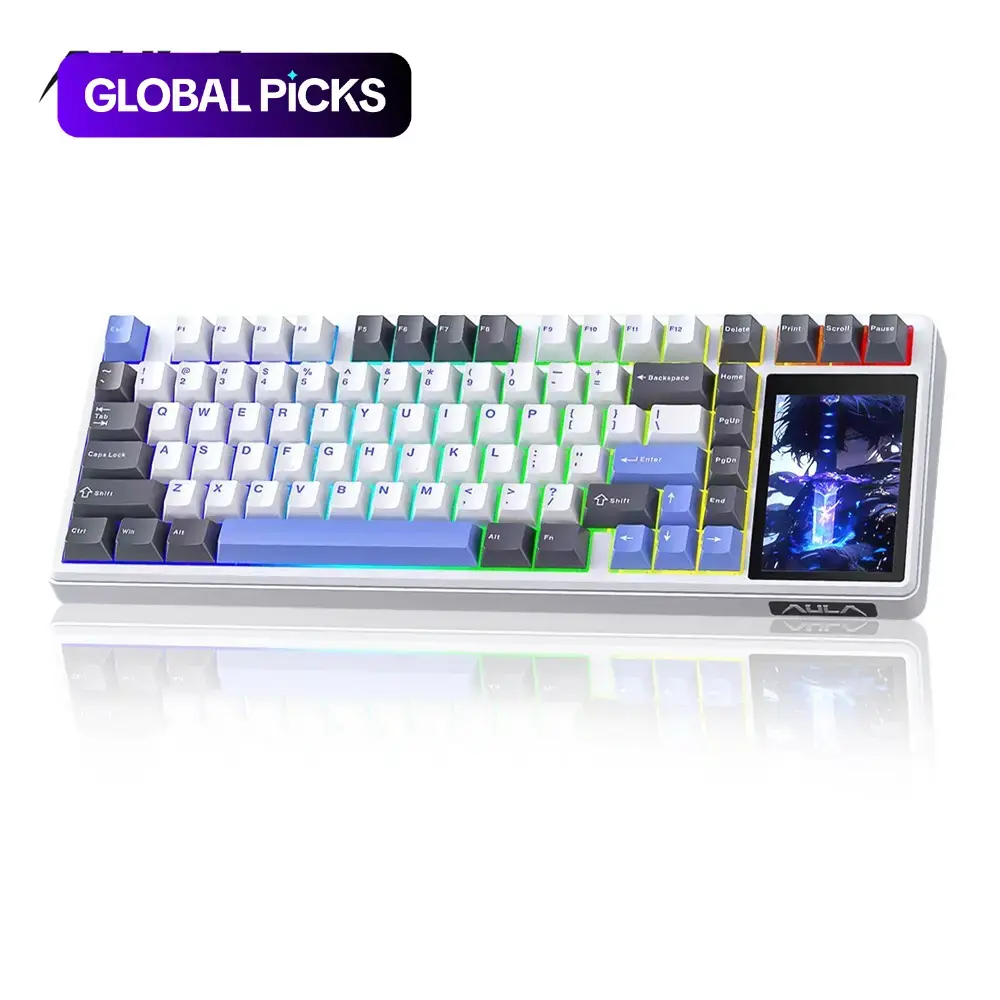 Aula L99 Tri-Mode Mechanical Gaming Keyboard, 84 Keys with Screen, Cool RGB Lighting, Hot Swappable Axes, Large Battery Capacity, Compatible with Windows/MAC/iOS