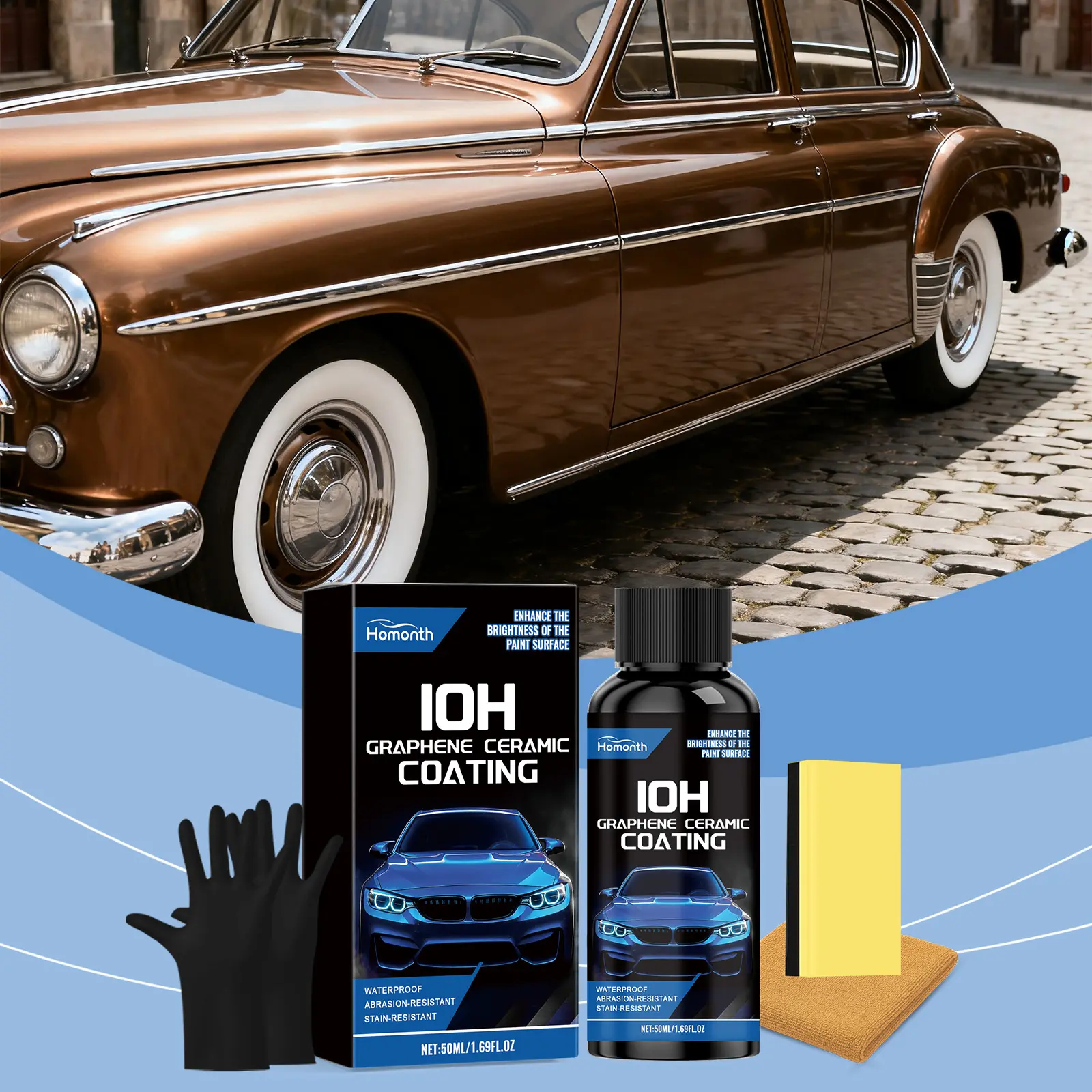 Homonth Automotive Ceramic Coating Set - Gentle Cleaner, Removes Dirt, Enhances Appearance, Maintains Luster, Polishes & Refurbishes Car Paint, Enhances Car's Appearance, Set Pack, 1 Set