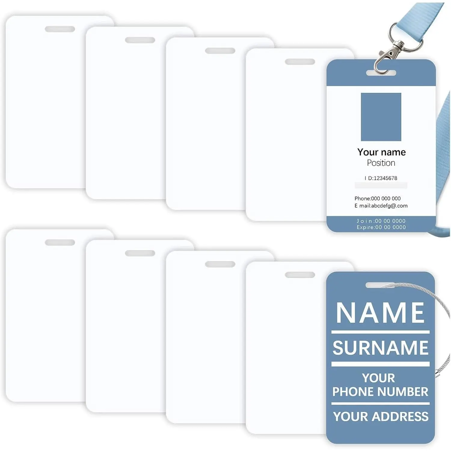 32pcs Sublimation id Badge Blanks Luggage tag Aluminum Double Sided id Cards Name Tags Metal Keychain Sublimation Blanks Bulk Products Items