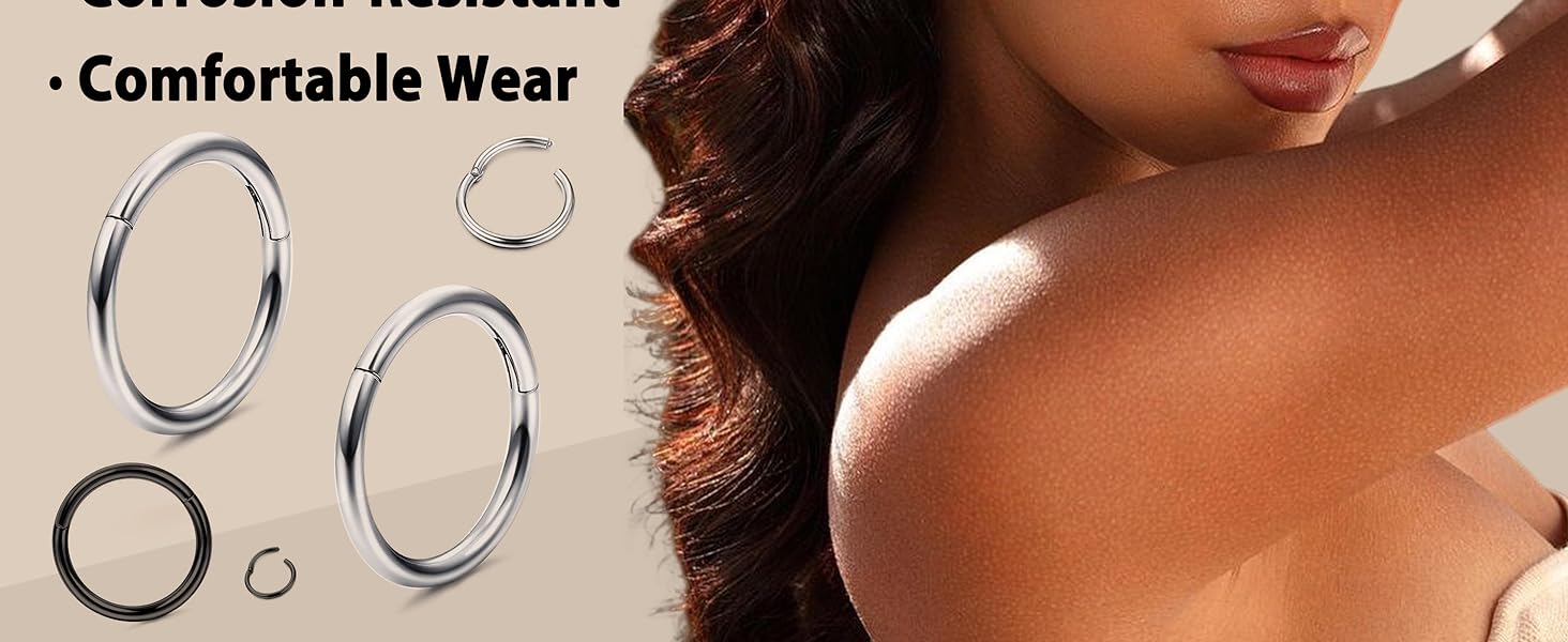 MILACOLATO 5count G23 Titanium Nose Rings Hoops 16G/18G/20G Septum Hinged Nose Rings Clicker Rings for Lip Cartilage Daith Helix Rook Tragus Ear Lobe Earrings Conch Piercing Jewelry Hypoallergenic Nose Rings for for Women Men 6mm/8mm/10mm/12mm MILACOLATO 5count G23 Titanium Nose Rings Hoops 16G/18G/20G Septum Hinged Nose Rings Clicker Rings for Lip Cartilage Daith Helix Rook Tragus Ear Lobe Earrings Conch Piercing Jewelry Hypoallergenic Nose Rings for for Women Men 6mm/8mm/10mm/12mm