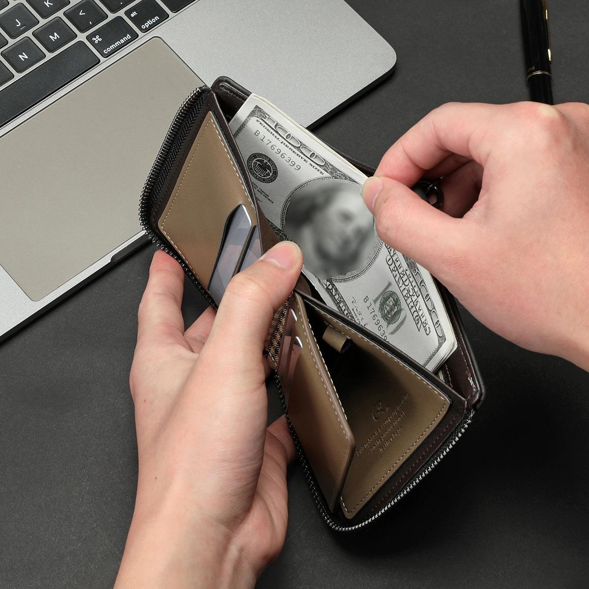 Skull Embossed Short Zip Wallet for Men Bifold PU Leather Card Holder with Multiple Slots Rock Style Money Clip for Credit Cards & Cash Everyday Essential