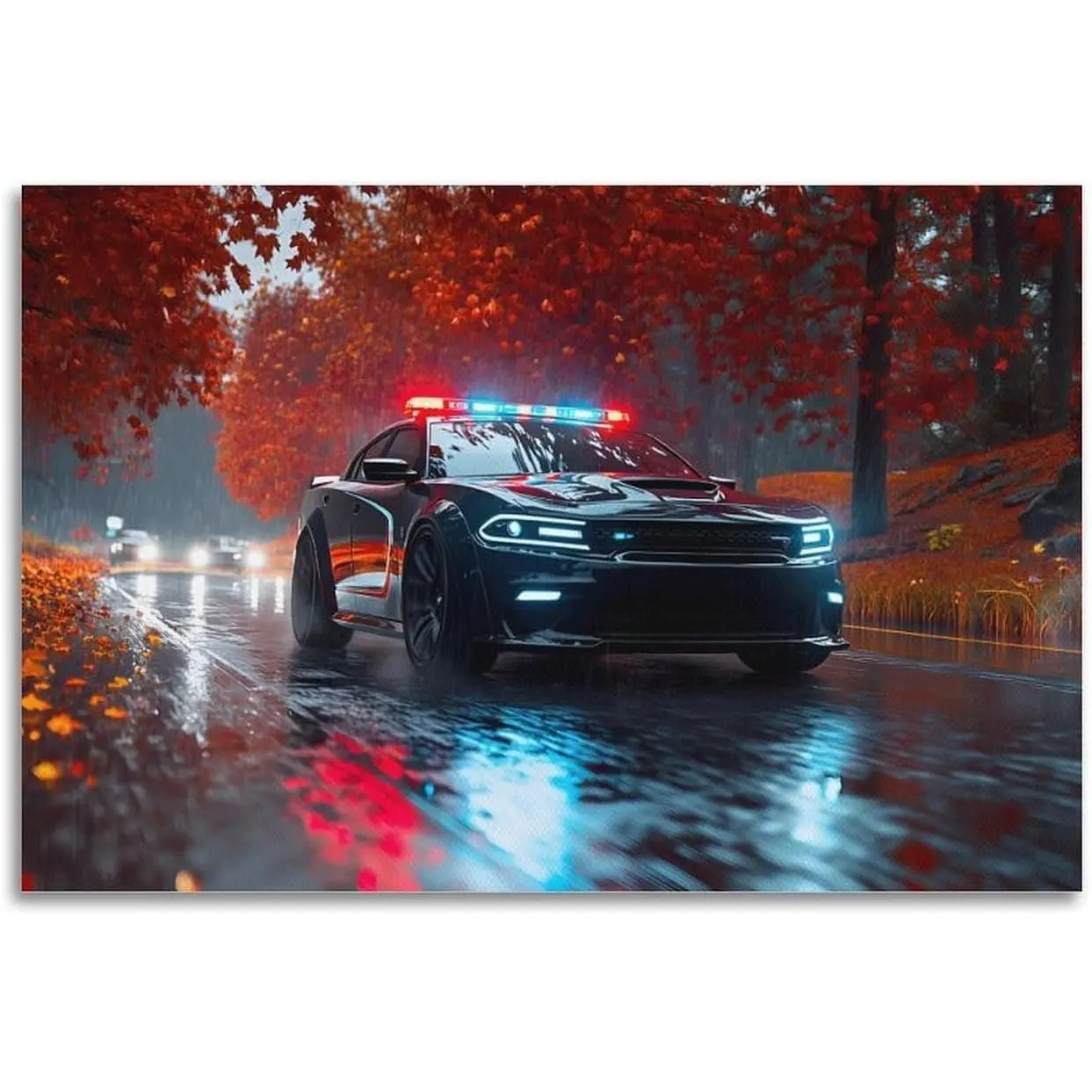 Urban Police Car Art Photography Poster Wall Art Premium Hanging Paintings Urban Police Car Themed Photography Art for Modern Wall Decoration