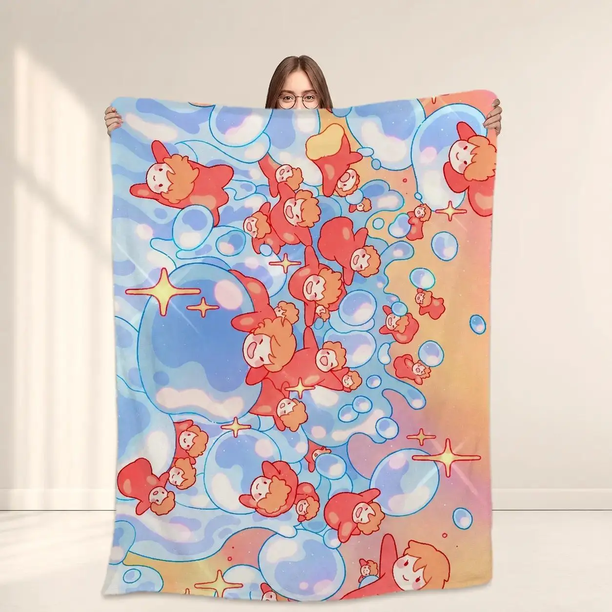 Ponyo Cartoon Flannel Throw Blanket, Studio Ghibli Inspired Cute Anime Print Soft Cozy Plush, Matches cooling blankets pillows couch cover for sofa bedding set comforter set, Bedroom Dorm Travel Gift For Kids Adults Anime Fans