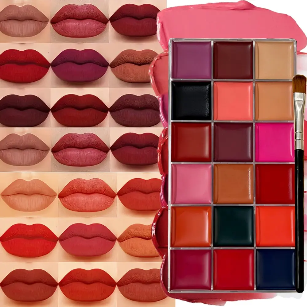 18-Color Lip Palette 🎨 DIY Lipstick & Lipgloss Mixing Palette! Matte Finish + Water-Resistant & Long-Lasting, Creamy Smooth Texture – Wear Alone or Mix to Create Your Own Shades! All-in-One Lip Kit, Affordable & Fun – Every Beauty Lover Needs This!