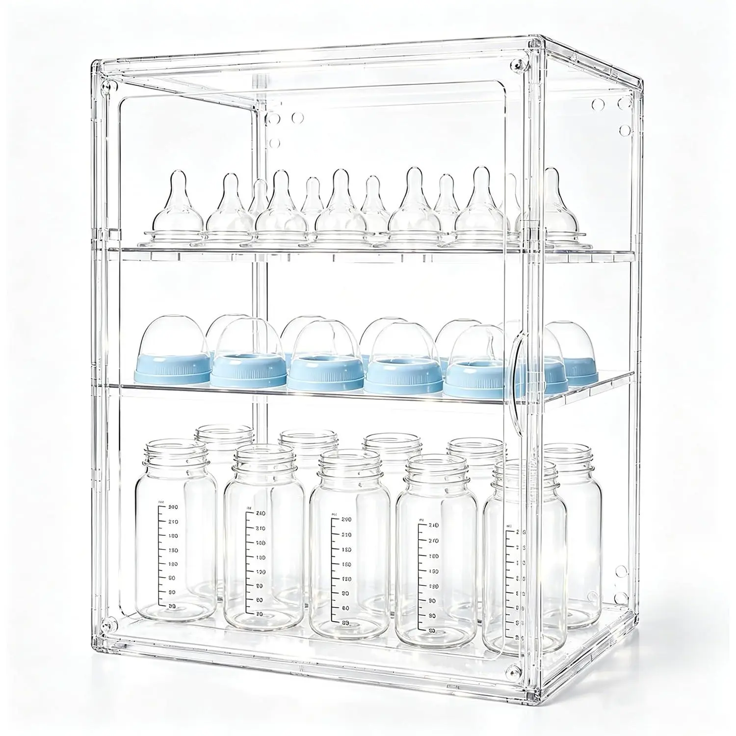 Baby Bottle Organizer，3-Tier Transparent Adjustable Baby Bottle Storage Cabinet, Multi-use Organizer for Countertop, Kitchen, Vanity, Bathroom, Ideal Gift for New Mothers