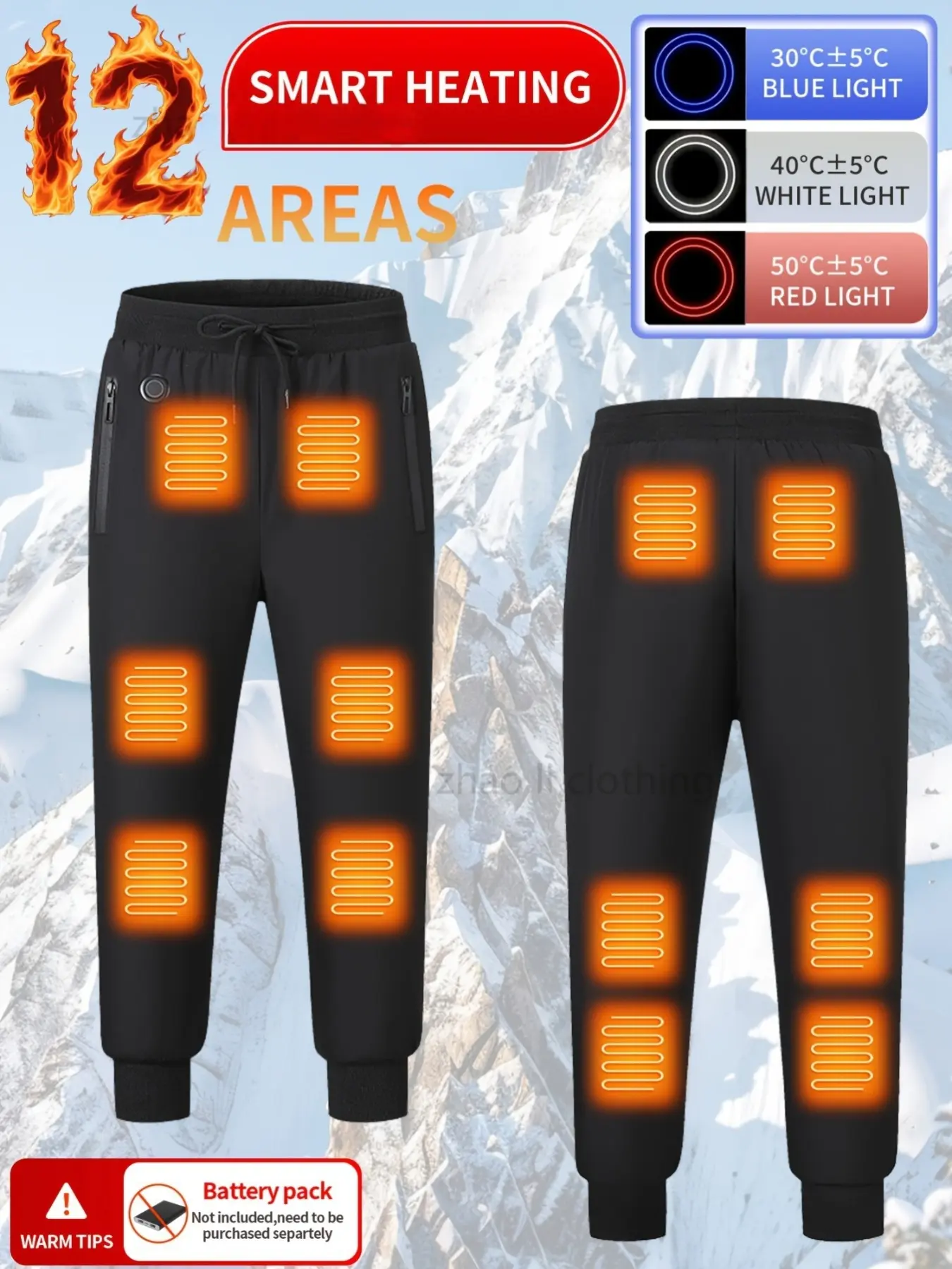 Unisex USB Heated Pants, 12 Heating Zones, 3-Tier Temperature Control, Ideal for Winter Skiing, Hiking, Hunting, Electric Warmth