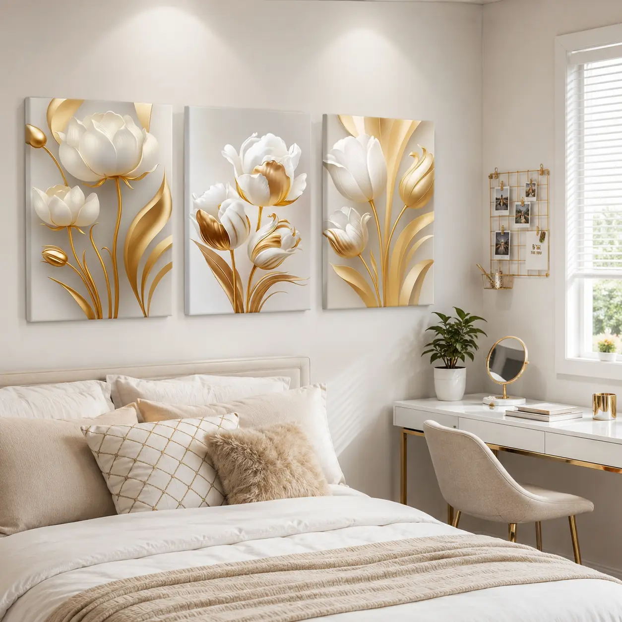 3 Counts Spring Theme Art Prints Wooden Wall Art, Canvas Posters with Frame, Abstract Flower Design Aesthetic Wall Decor, Modern Wall Paintings, Home Decor for Living Room and Bedroom, Housewarming Gift, Decorative Artwork # GLOBAL PICKS
