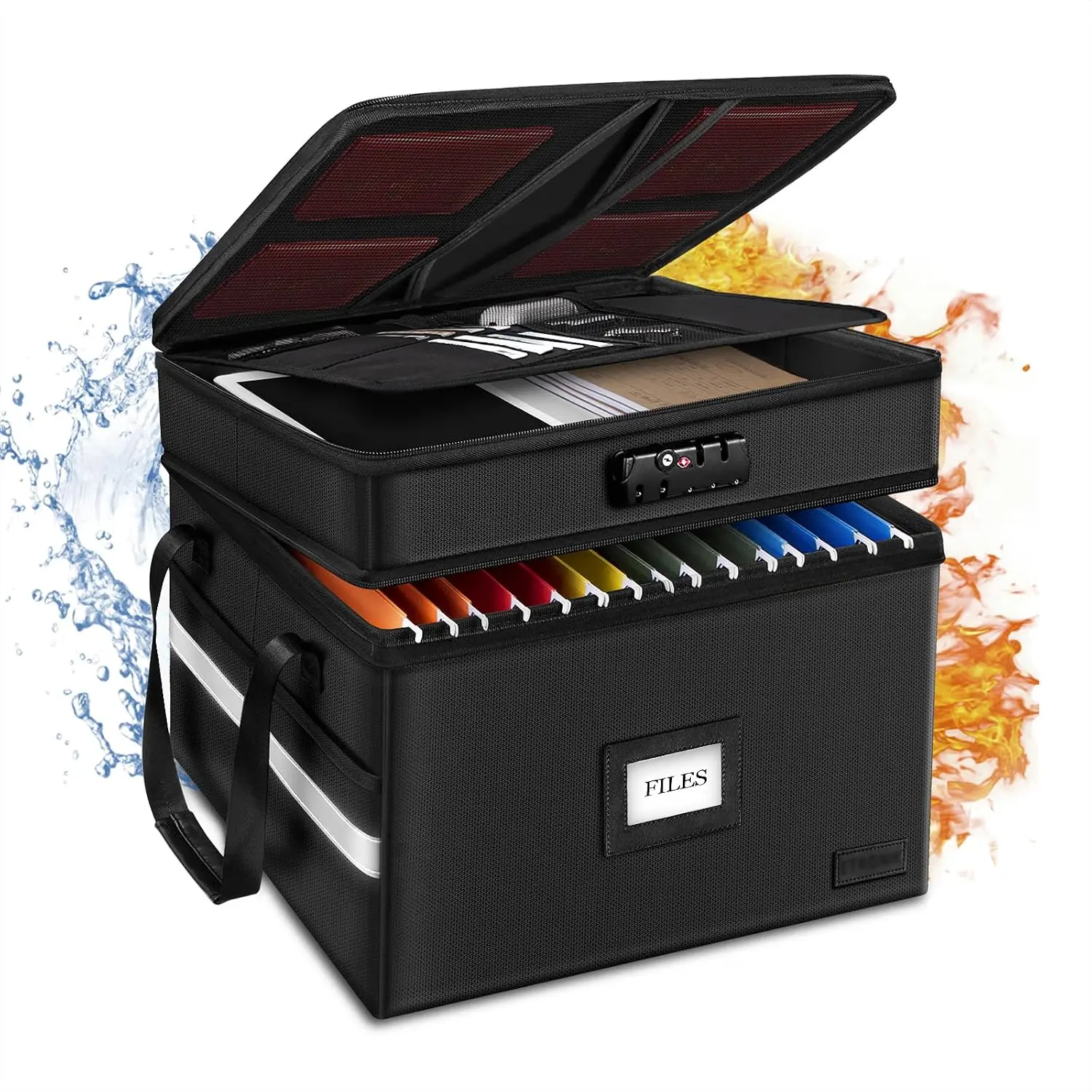 Fireproof File Oganizer with Lock, 2 Layer Fireproof Document Storage Box | Portable Office File Cabinet with 5 Tab Inserts, Collapsible File Storage for  Letter, Legal Size Folder, Certificate