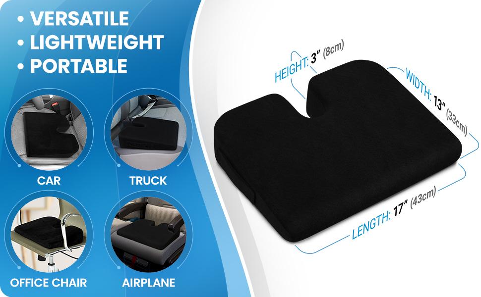 Car Seat Cushion for Driving - Wedge Car Cushion for Office, Travel, Gaming Chair Memory Foam Driver Booster for Short People, Non-Slip, Washable Cover, Back & Sciatica Relief