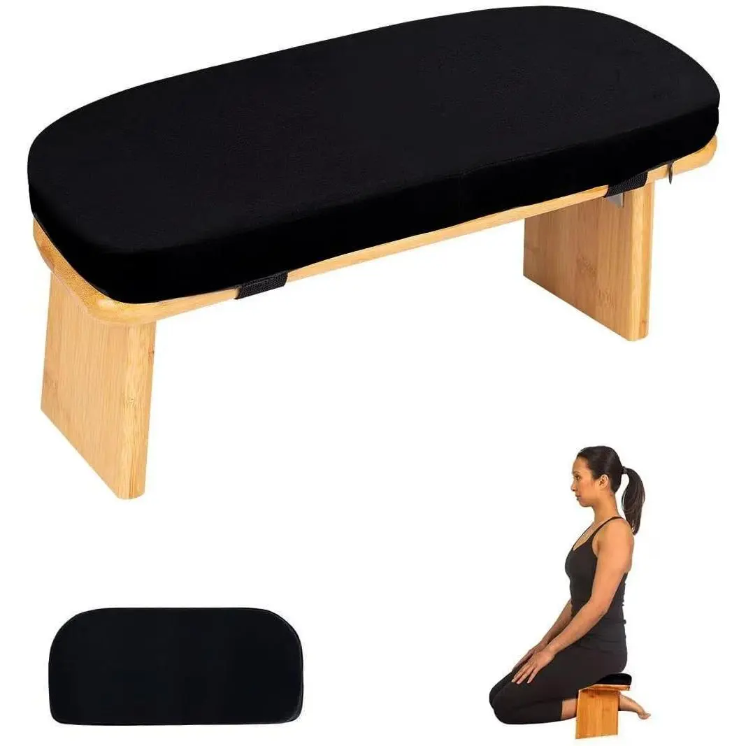 Foldable Ergonomic Bamboo Meditation Bench with Removable Cushion Wooden Kneeling Seiza Stool for Zen Lotus Yoga Floor Sitting Prayer