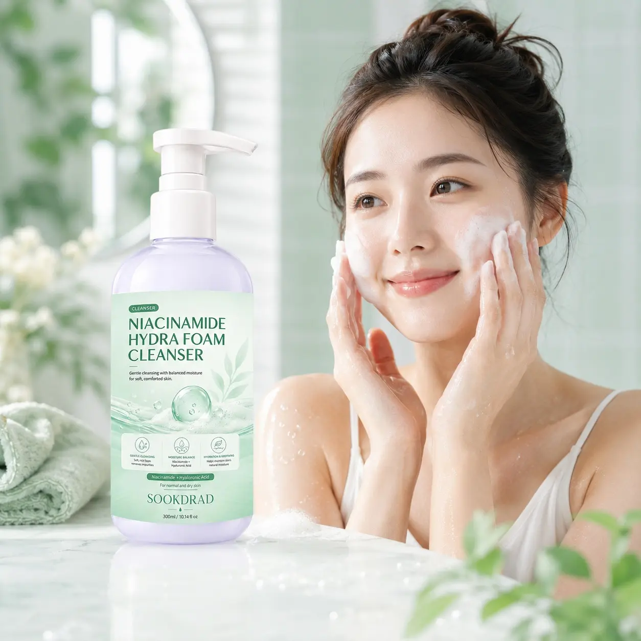 Niacinamide Hydra Foam Cleanser, Niacinamide, Hyaluronic Acid, Gentle cleansing, Balanced moisture, Hydration, Soothing, For face, Normal and dry skin, 300ml/10.14fl.oz