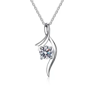 1CT Solitaire Diamond Twist Pendant Necklace 925 Silver