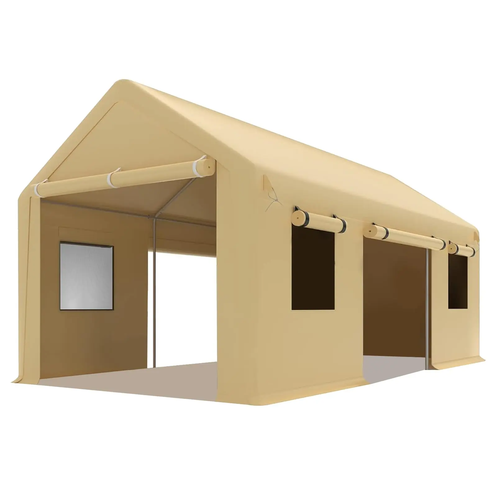GARVEE 10 x 20FT Heavy Duty Carport with Roll-Up Windows, Portable Garage with Removable Sidewalls & Doors, Portable Car Tent Garage with Roll-Up Windows and All-Season Tarp, for Car, Truck,