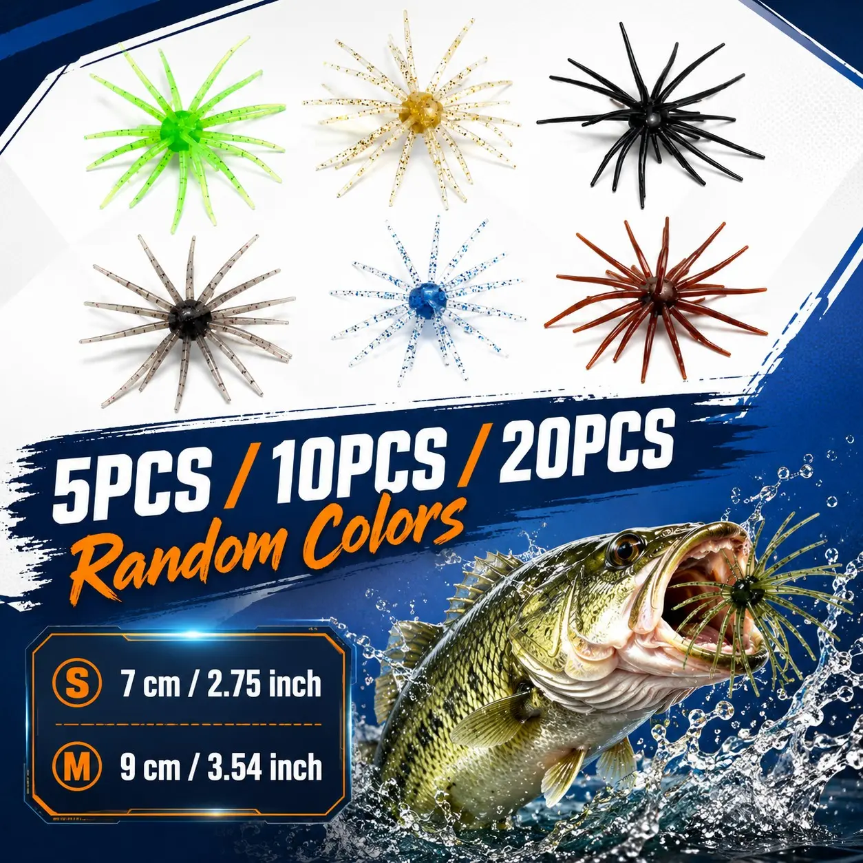 5/10/20PCS Soft Plastic Spider Octopus Fishing Lures, S/M Realistic Sea Urchin Bass Baits, Flexible TPE Finesse Worms for Drop Shot, Wacky Rig & Neko Rig, Fishing Gear, Fishing Supplies