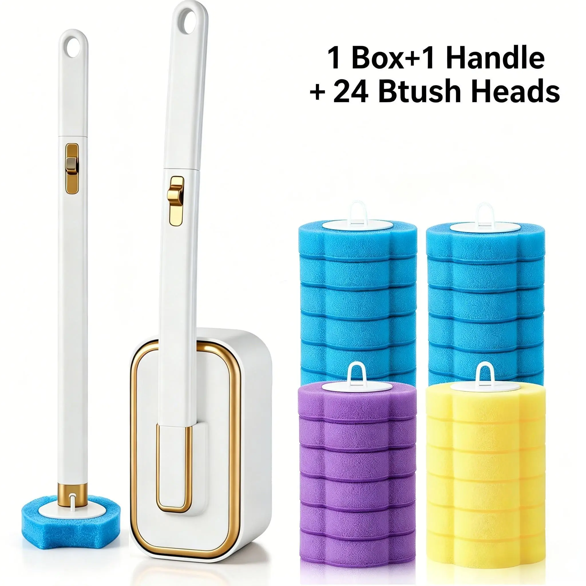 Wall-Mounted Disposable Toilet Brush Cleaner Set, 24PCS Disposable Refills, Versatile Cleaning Tool for Toilet, Bathtub Use