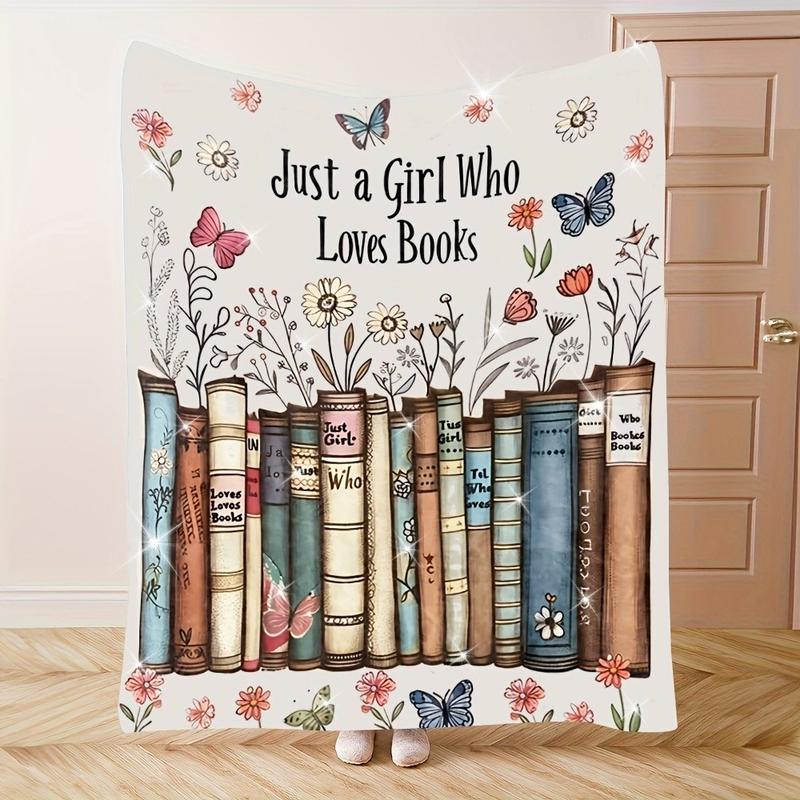 Spring Floral Book Lover Fleece Blanket, "Just A Girl Who Loves Books" Literary Throw Blanket, Soft Cozy For Reading Nooks