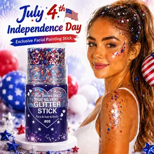 4th of July Patriotic Red White and Blue Body Glitter Stick, Patriotic 250th America Face Body Glitter, 4th of July Accessories, Sparkling Face and Hair Glitter Makeup Outfits for Women, Sparkly Glitter