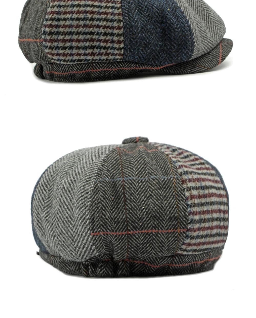 HT4612 Beret Cap Men Women Spring Autumn Wool Beret Hat Patchwork Plaid Ivy Octagonal Flat Cap Male Female Artist Painter Berets