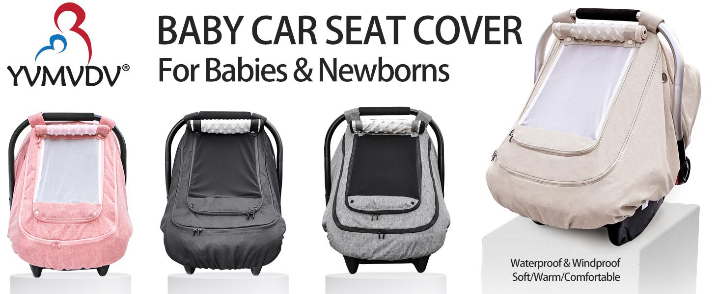 Waterproof Baby Car Seat Cover, Patented Cold Weather Carseat Cover for Babies,Infant Car Seat Cover Canopy for Boy Girls, Keeps Babies Warm and Cozy (Beige)