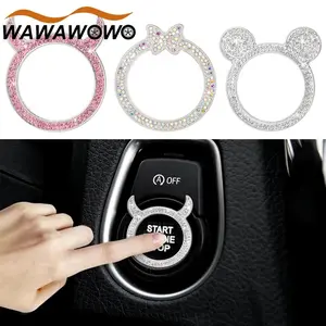 Crystal Car Engine Start Stop Decor Sticker, Rhinestone Key Ignition Knob Ring, Universal Accessories for Interior Decoration
