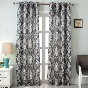 2 Panels Damask Jacquard Semi Blackout Curtains, European Scroll Floral Textured Light Filtering Window Drapes for Living Room Bedroom