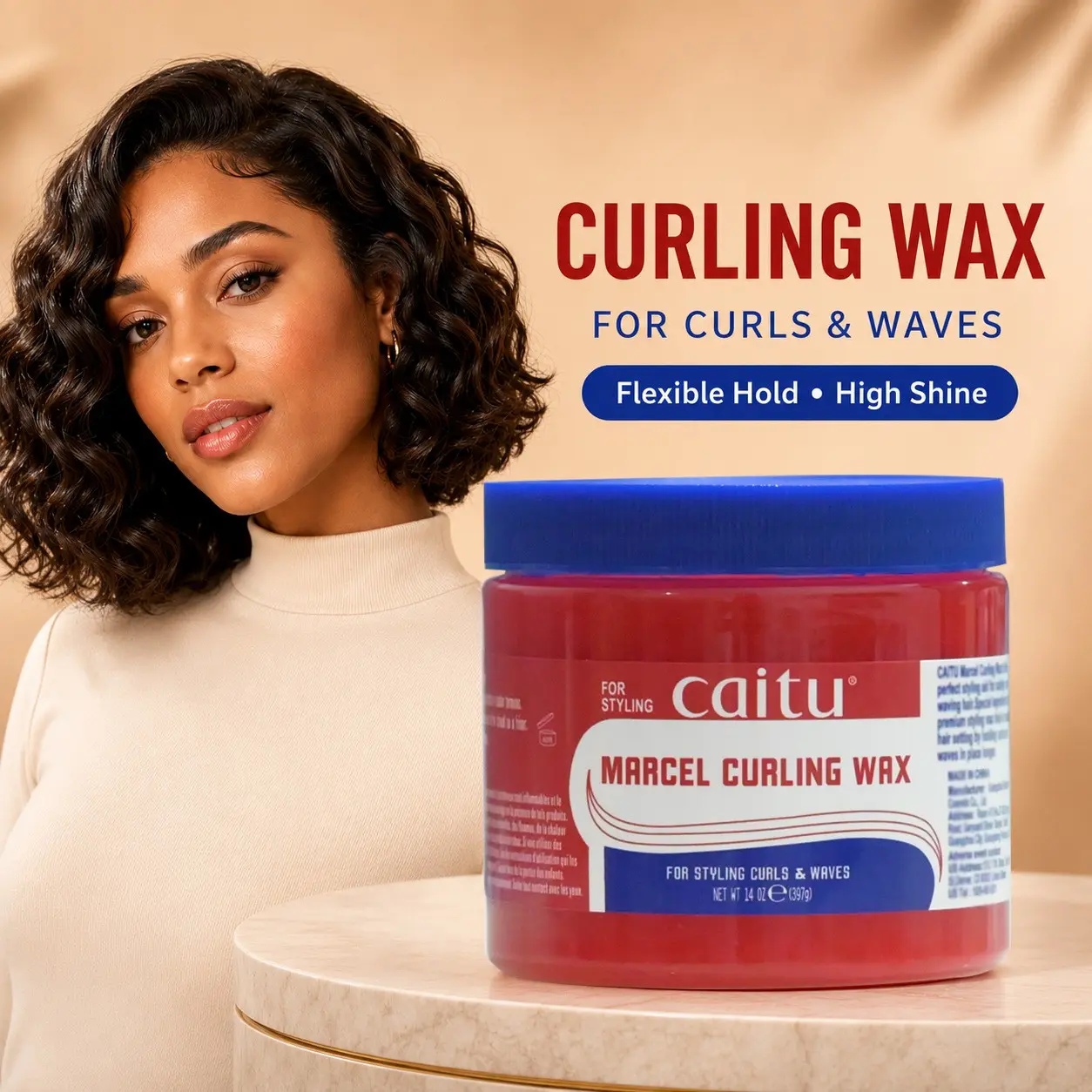 Hair Styling Wax for Curls & Waves, Flexible Hold Curling Wax with Glossy Finish for Curly and Wavy Hair, 14 oz / 397 g