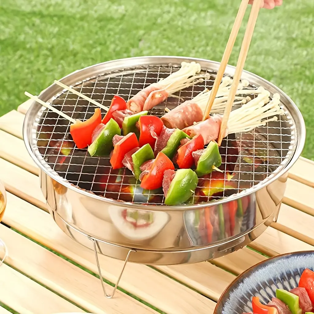 4pcs Barbecue Charcoal Stove set, 1 furnace body+1 charcoal mesh+1 baking tray+1 furnace rack, Portable Outdoor Camping Barbecue Stove, Indoor Table Top Charcoal Stove