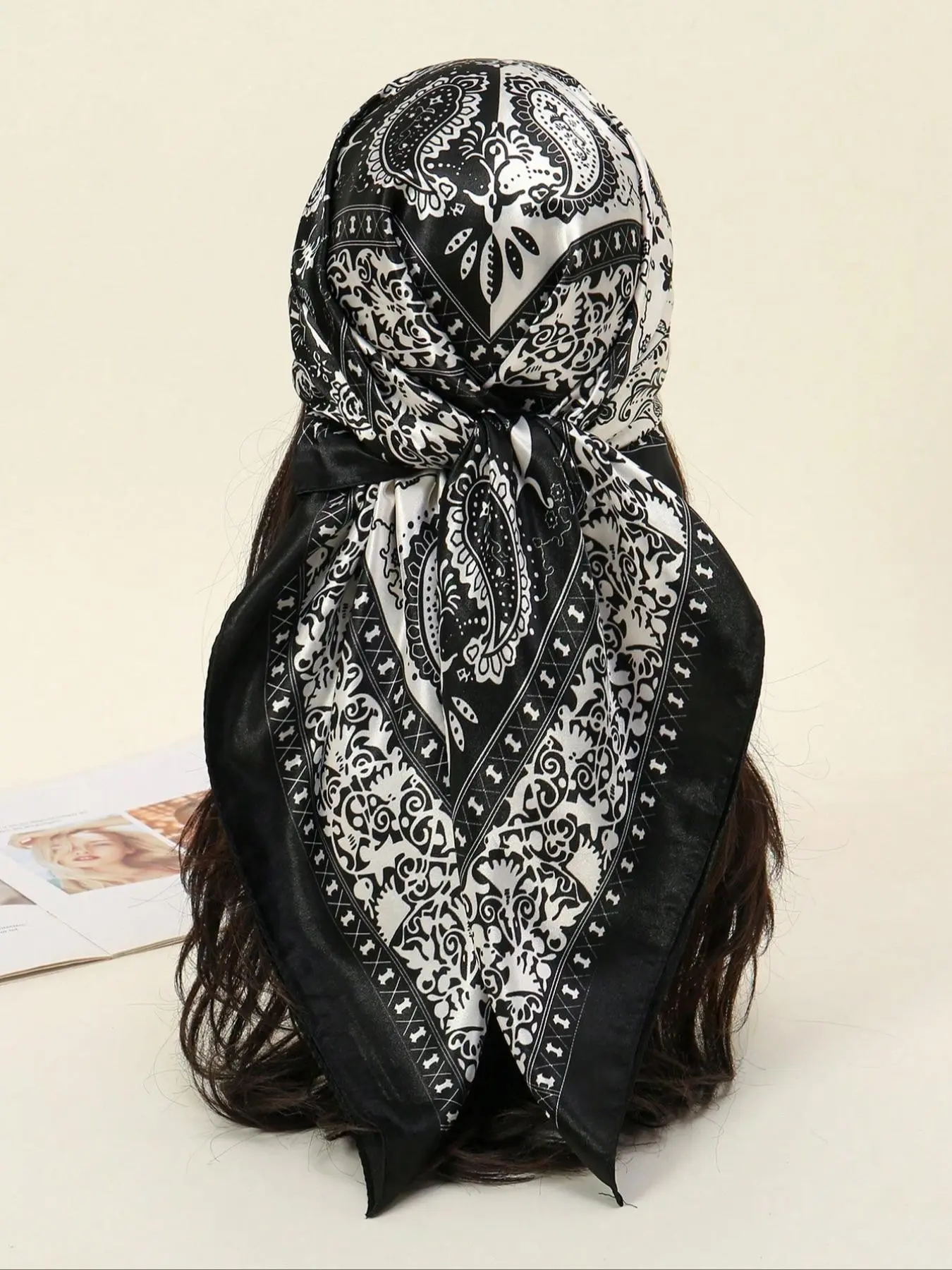 Paisley Print Bandana for Women, 35" Large Square Satin Feel Scarf, & Hair Wrap Fashion Headscarf, Styling, Daily Wear