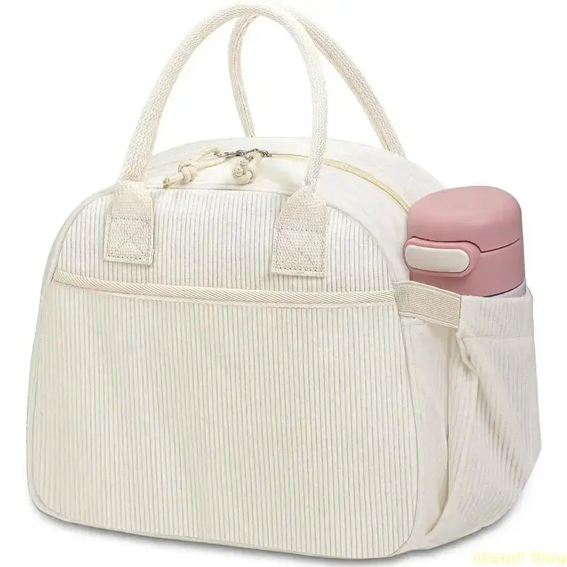 Insulated Corduroy Lunch Tote - Women's Thermal Lunch Bag, Durable Waterproof Oil-Resistant Spacious Handheld Food Bag for Work, Travel Must Haves, Lunch Bags For Women