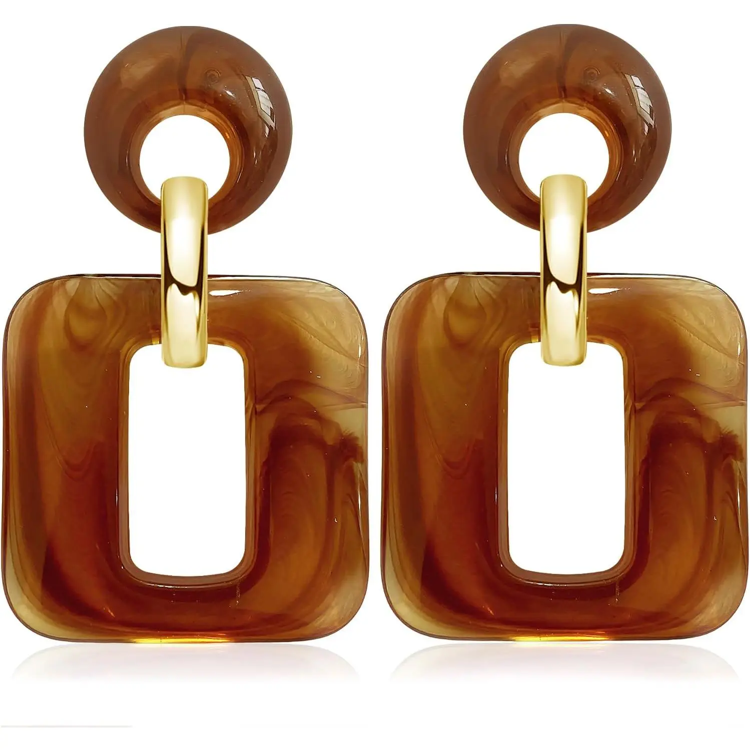 70s 80s  Large Square Chain Dangle Drop Earrings Statement Hollow Round Geometric Stud Earrings for Women
