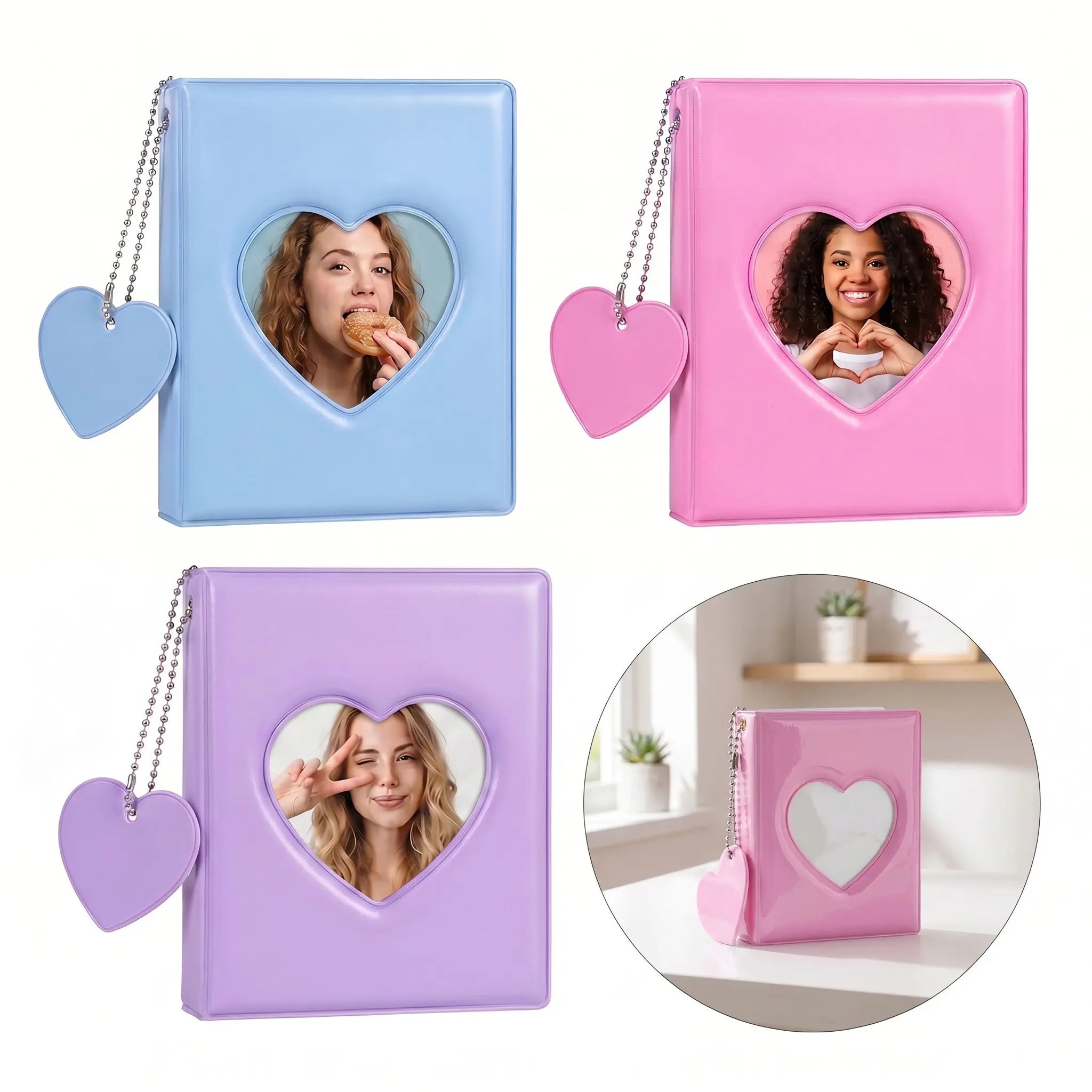 Cute Heart-Shaped Tiny Memory Book, 32-Pocket Portable Themed Album Photocards & Card Storage Case with Cards Stay Together, Home Decor Photo Organizer for Friends' Birthday Gifts-YY0-sohochic