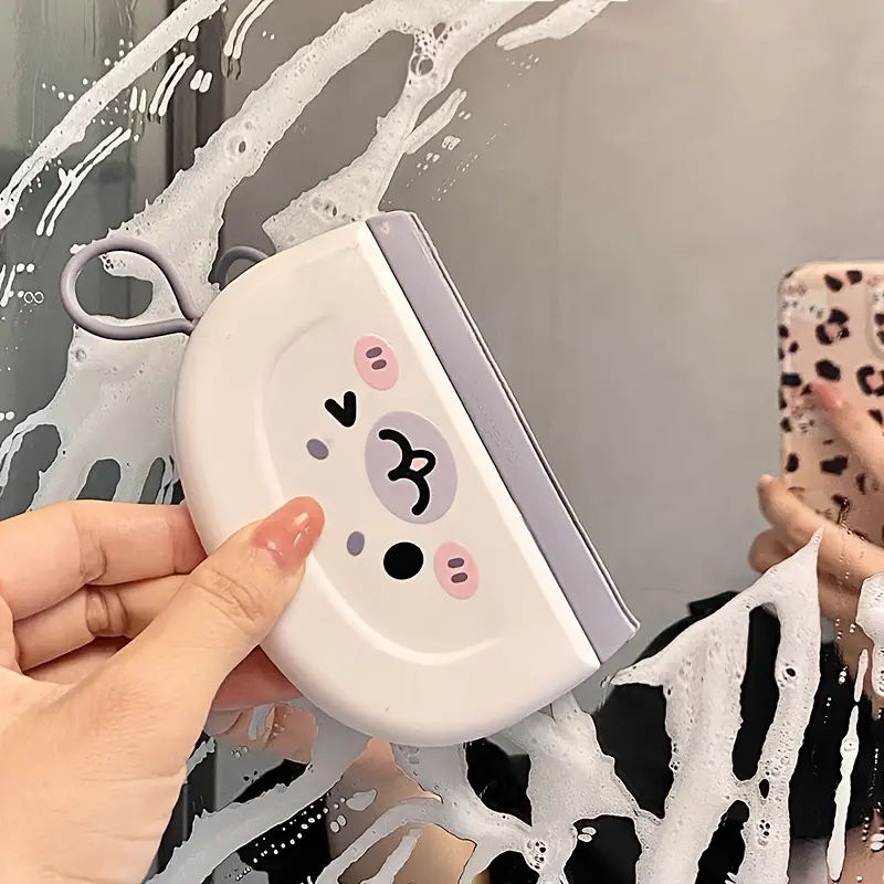Mini Cartoon Squeegee, Small Glass Water Wiper for Shower Door & Mirror, No Streak Silicone Scraper, Portable Cleaning Tool for Bathroom, Kitchen Countertop, Car Window, RV Smooth Surface Household Cleaning Gadget