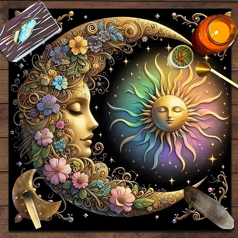 Mandala Sun & Moon Pattern Tarot Tablecloth, Tarot Card Witchcraft Astrology Divination Board Tablecloth, Gift Packaging Supplies for Party Decor, Halloween