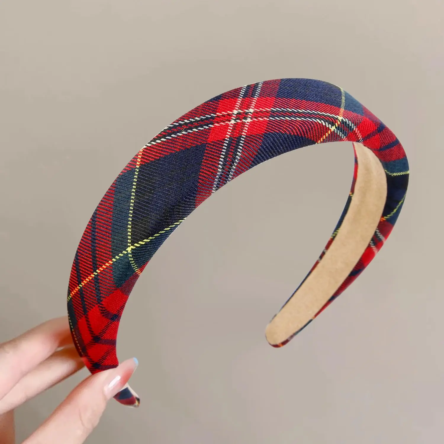 Women's Vintage Red Padded Thin Plaid Headband - Female Hair Accessory for Teen Girls, Hair Accessories, Fashion, Thin Headbands, Vintage Red Hairband