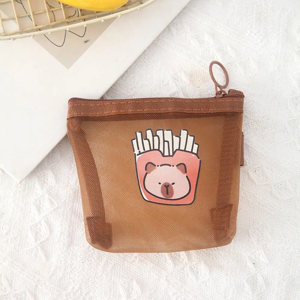 Cute Capybara Mesh Coin Purse, Mini Zipper Bag for Students, Transparent Nylon Organizer for Lipstick Coins Keys, Gift for Friends Birthday