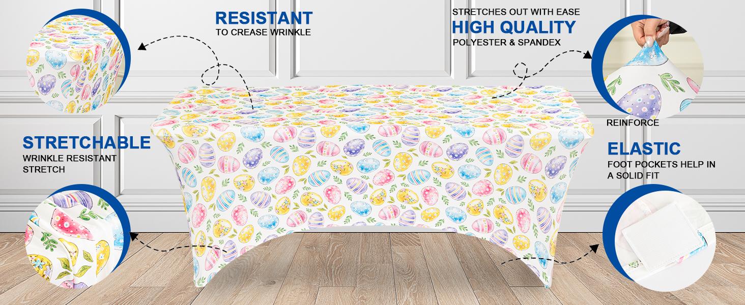 Easter Tablecloth Rectangle Fitted Tablecloth,Rectangular Fitted Table Cloth Washable and Wrinkle Resistant Rectangular Patio Table Cover Protector for Party
