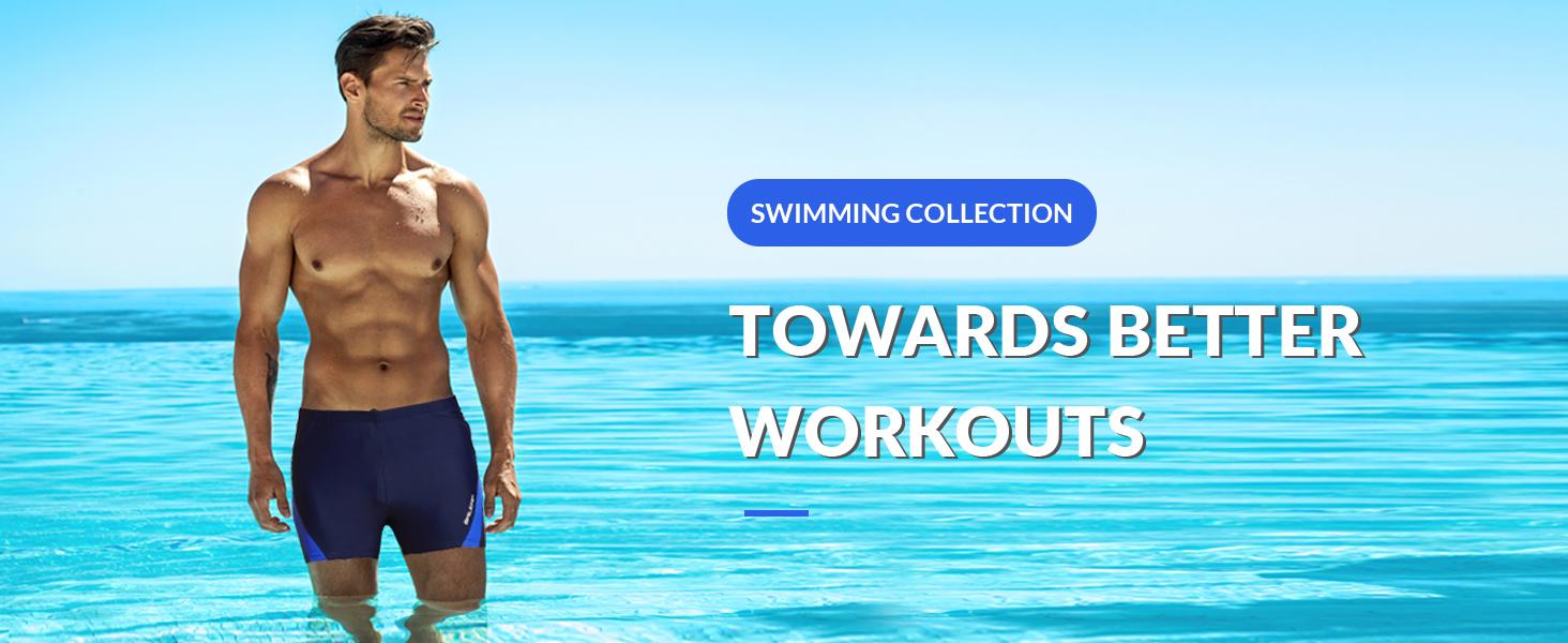 BALEAF Men's Square Leg Swim Jammers Athletic Durable Splice Swimsuit for Lap Swimming and Team Training