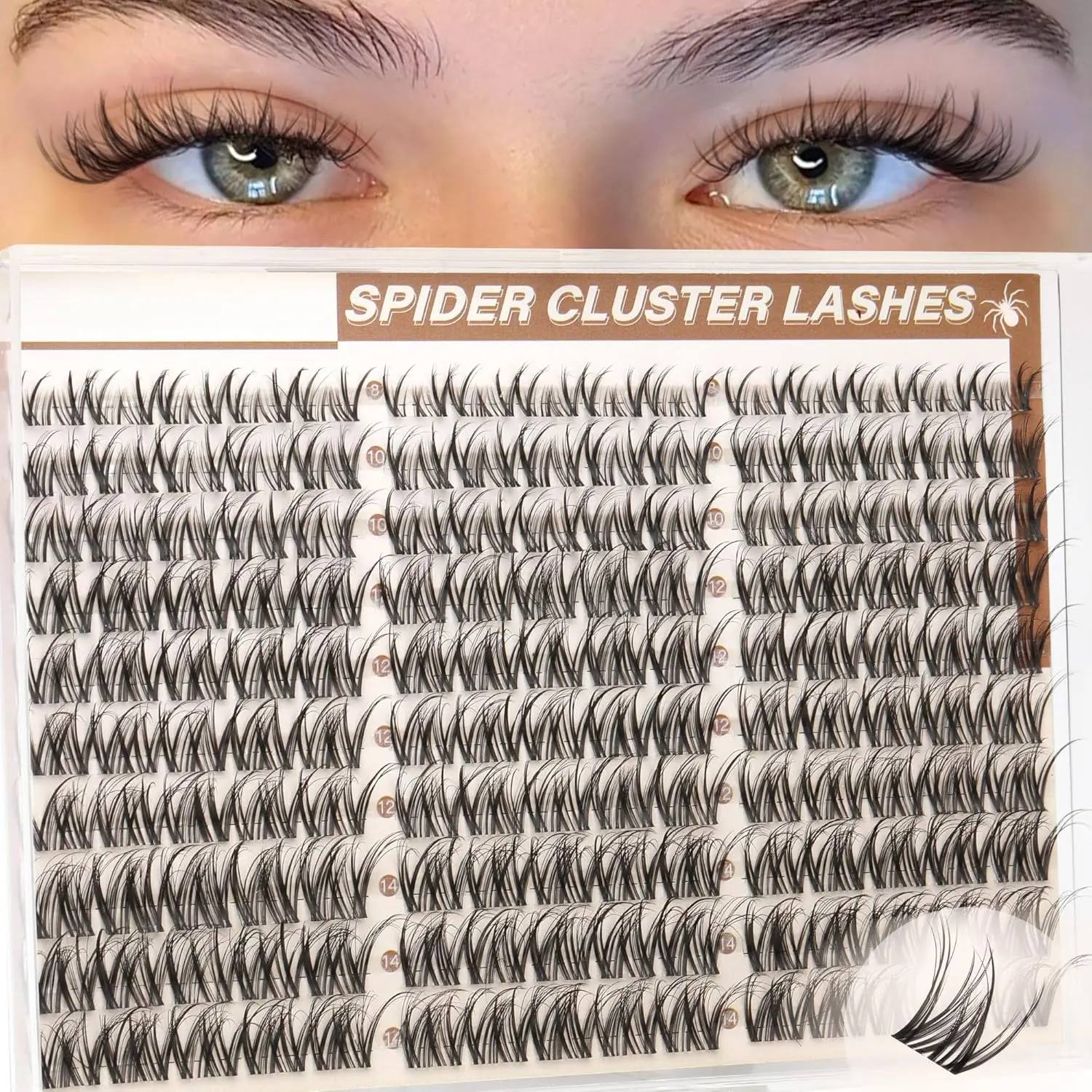 DIY Wispy D-Curly Spider Lash Clusters Tray Set, 8-14MM Natural Fit Eyelash Extensions with Invisible Band, Makeup Tools for Home Use, Eyelashes Extensions, 150 Pieces