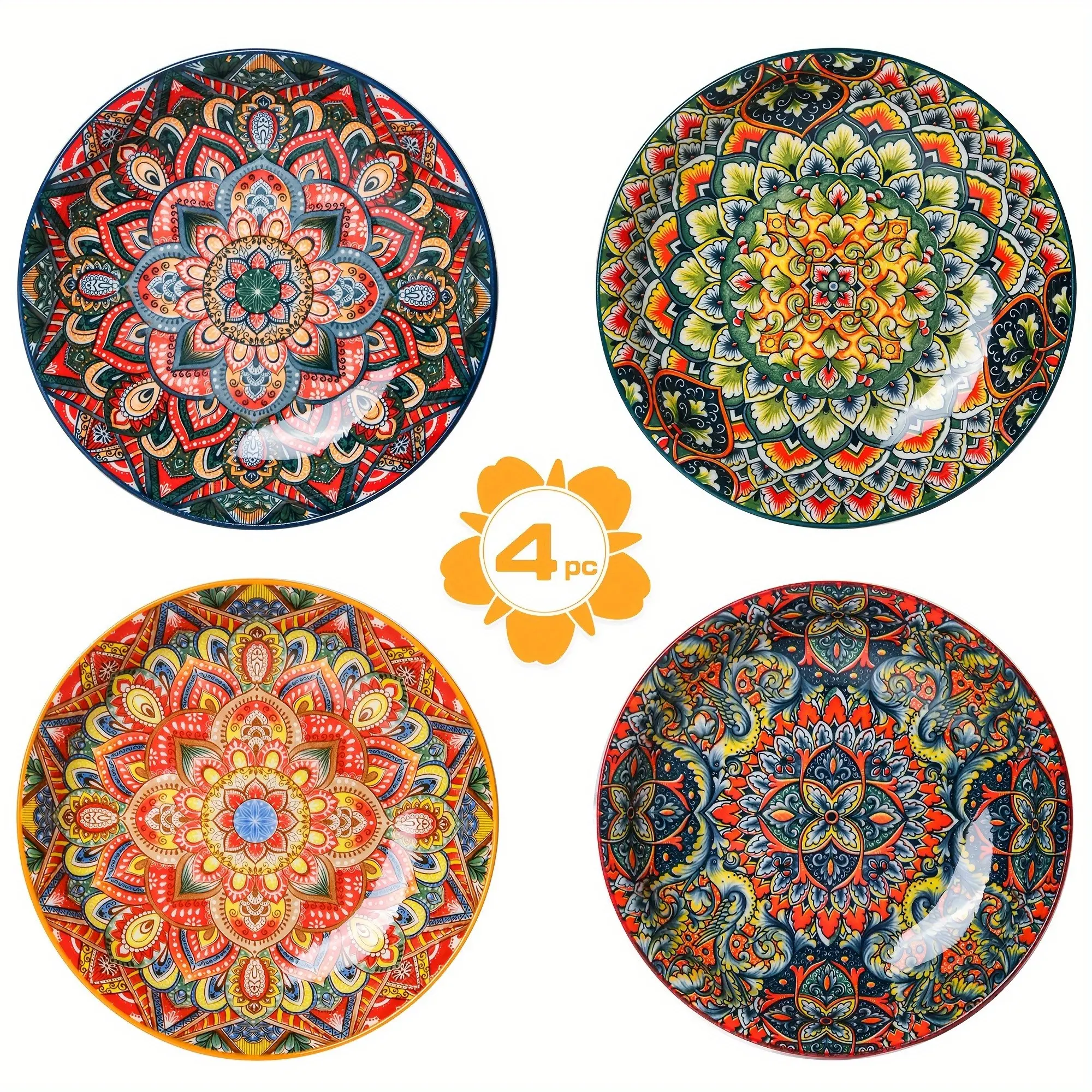 4-Piece Bohemian Ceramic Tableware Set, Microwave & Oven Safe, Dishwasher Friendly, Perfect for Holidays, Parties, Gift Ideas