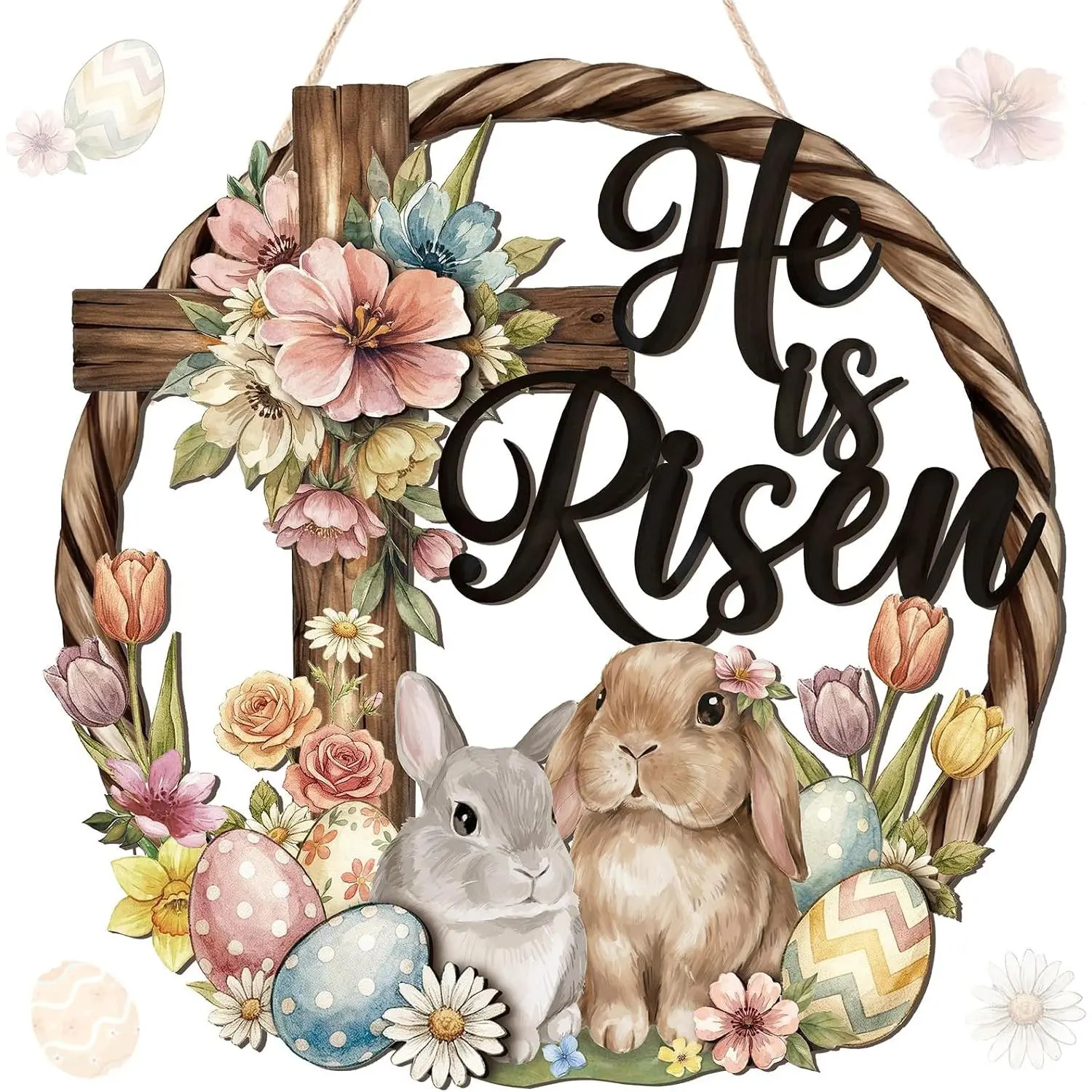 He is Risen Easter Wreaths for Front Door Easter Bunny Decorations   Sign Religious Ornaments Door Wall  Crafts for  Porch Window